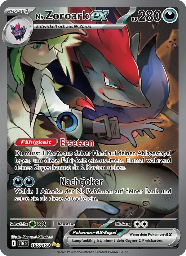 Deutsche Pokémon-Karte Ns Zoroark-ex 185 aus Reisegefährten